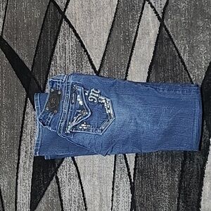 MISS ME EMBROIDERED RHINESTONES SILVER SEQUINS BOOT-CUT DENIM JEAN
